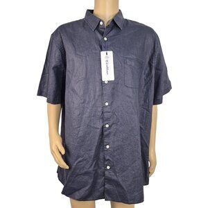Caribbean Men’s Linen Shirt Size 2XB Navy Blue Short Sleeve Button Up Glossy (55